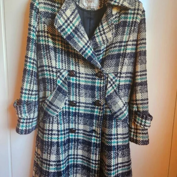 Wool Textured Plaid Trench Pea Lapel Coat Small Estimated Size 4 - Picture 4 of 12